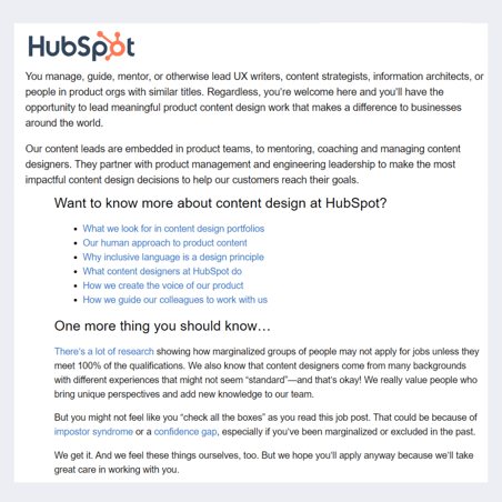 inclusive job descriptions hubspot